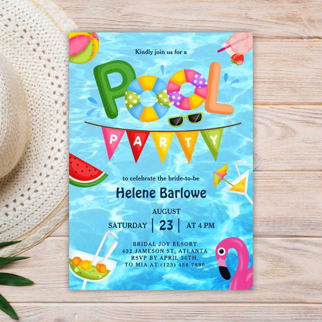 Pool Party Summer Water Bridal Shower Invitation (Pool Party Summer Water Bridal Shower Invitation)