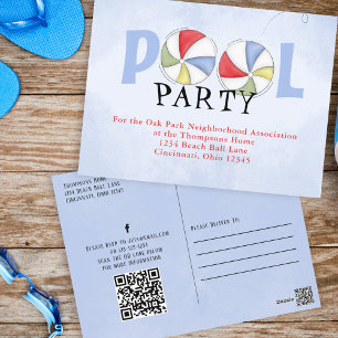 Pool Party Summer Watercolor Whimsical Invitation Postcard