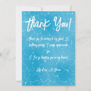 Pool Party Sweet 16 Water Blue Minimalist Bday Thank You Card
