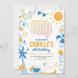  Pool Party Swimming Birthday  Invitation