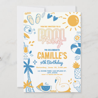 Pool Party Swimming Birthday Invitation