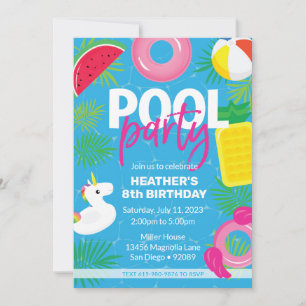 Pool Party    Swimming Birthday Invitation