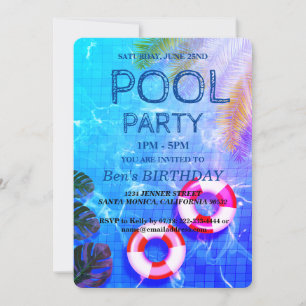 Pool Party   Swimming Birthday Invitation