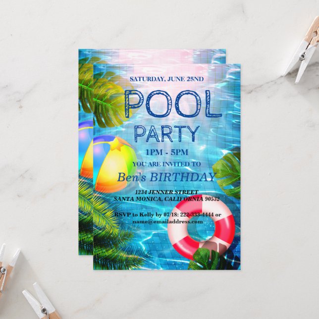 Pool Party | Swimming Birthday Invitation (Front/Back In Situ)
