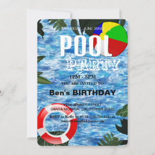 Pool Party   Swimming Birthday Invitation
