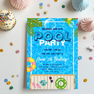 Pool Party Swimming Birthday Invitation