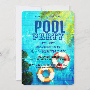 Pool Party   Swimming Birthday Invitation
