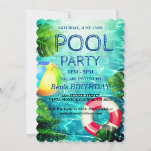 Pool Party Swimming Birthday Invitation