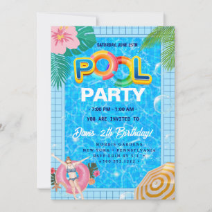 Pool Party   Swimming Birthday Invitation