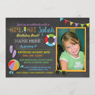 Pool Party Swimming Birthday Splash Photo Invite