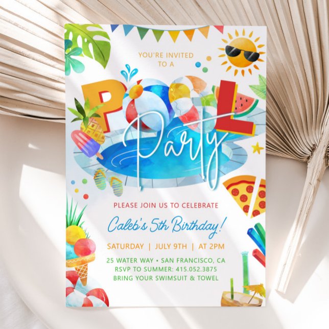 POOL PARTY Swimming Boy Birthday Pool Party Invitation (Creator Uploaded)