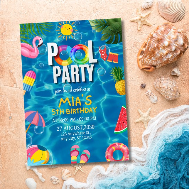 Pool Party Swimming Summer Bash Birthday Invitation (Creator Uploaded)
