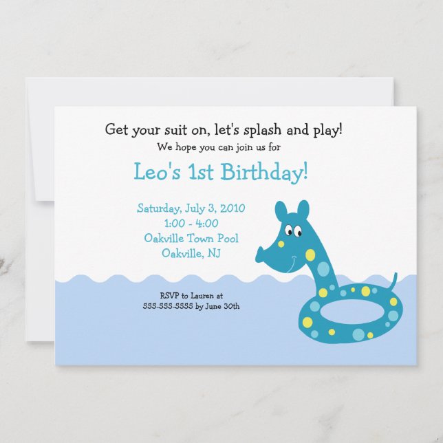 POOL Party Swimming Tube 5x7  Birthday Invitations (Front)