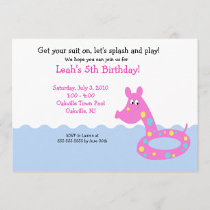POOL Party Swimming Tube 5x7 Birthday Invitations