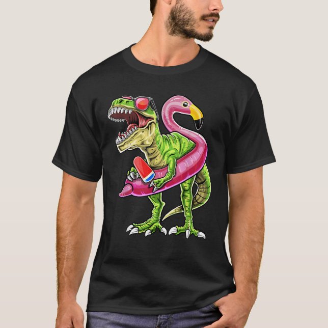 Pool Party T Rex Dinosaur Flamingo Float Summer Gi T-Shirt (Front)