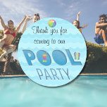 Pool Party Thank You Rainbow version Classic Round Sticker<br><div class="desc">Thank you for coming to our Pool Party complete a rainbow coloured beach ball,  pool float and pair of flip flops.   You can personalise the "Thank you for coming to our" text.</div>