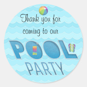 Pool Party Thank You Rainbow version Classic Round Sticker