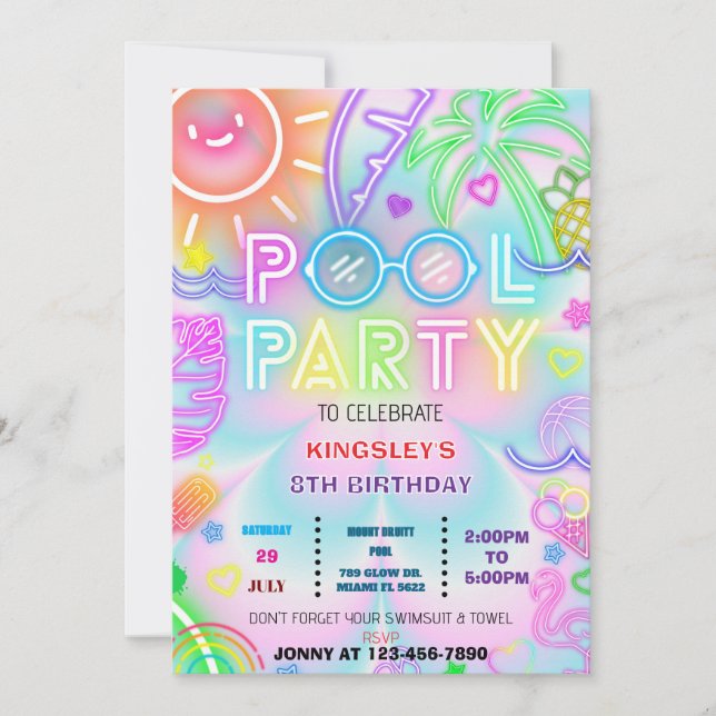 pool party tie dye birthday invitation 02 (Front)
