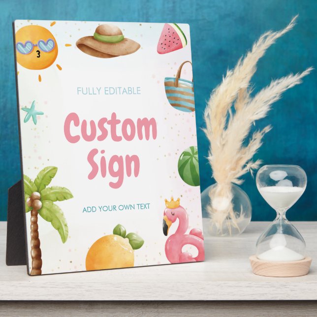 Pool Party, Tropical Beach Birthday Party Sign Plaque (Side)