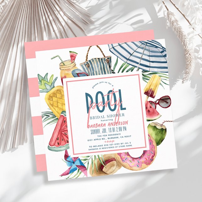 Pool Party Tropical Beach Gear Bridal Shower Invitation (Creator Uploaded)