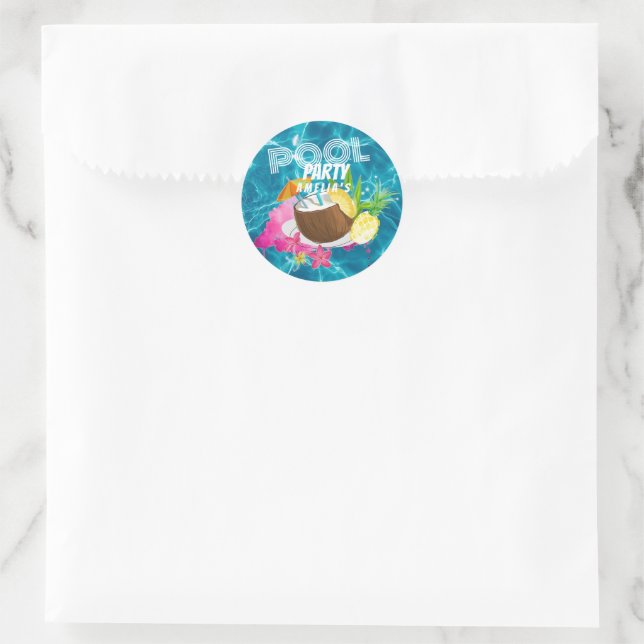 Pool Party | Tropical Birthday Party Classic Round Sticker (Bag)