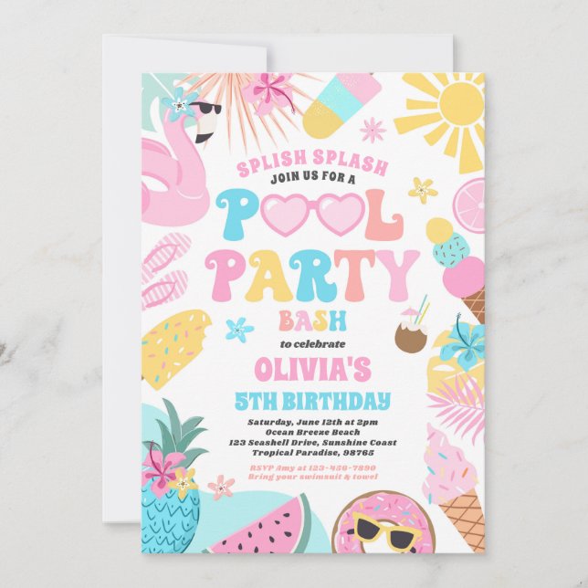 Pool Party Tropical Summer Pool Birthday Party Invitation (Front)