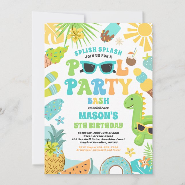Pool Party Tropical Summer Pool Birthday Party Invitation (Front)