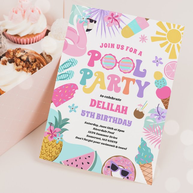 Pool Party Tropical Summer Pool Birthday Party Invitation (Creator Uploaded)