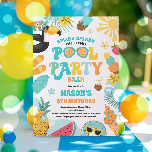 Pool Party Tropical Summer Pool Birthday Party Invitation (Creator Uploaded)