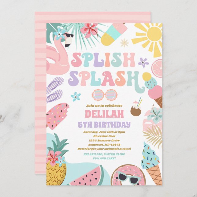 Pool Party Tropical Summer Pool Birthday Party Invitation (Front/Back)