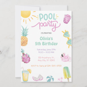 Pool Party Tropical Summer Pool Birthday Party Invitation