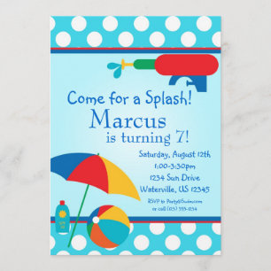 Pool Party Turquoise Polka Dot Birthday Invite