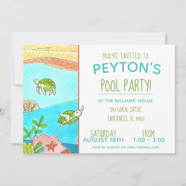 Pool Party Turtles Summer Birthday Invitation (Front)