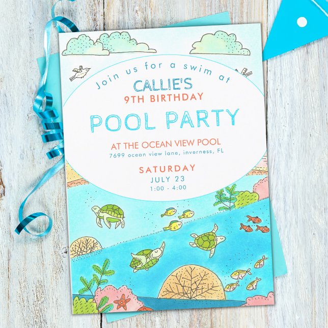 Pool Party Turtles Summer Birthday Invitation (Creator Uploaded)
