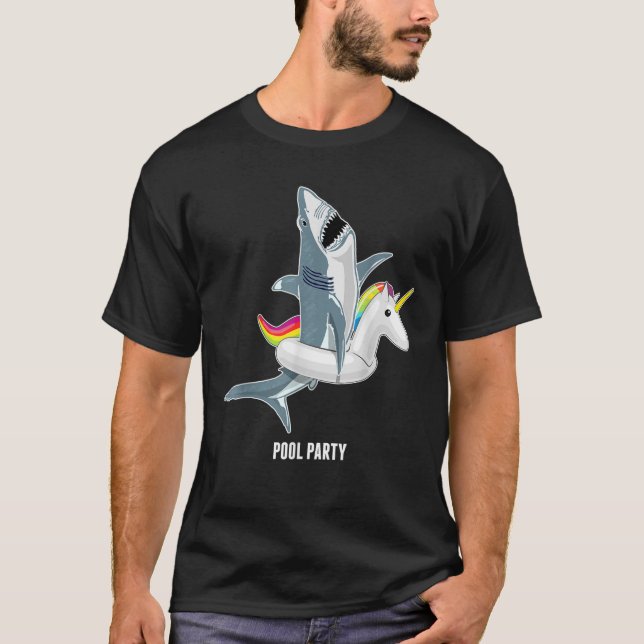 Pool Party Unicorn Float Funny Shark Lover Gift Ki T-Shirt (Front)