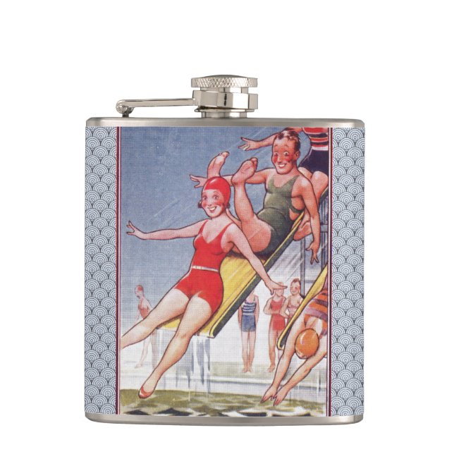 Pool Party Vintage Swimming Summer Hip Flask (Front)