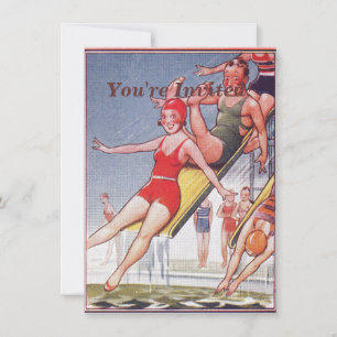 Pool Party Vintage Swimming Summer Invitation