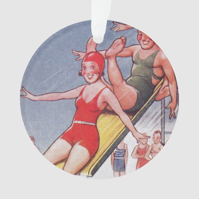 Pool Party Vintage Swimming Summer Ornament (Front)