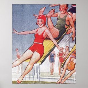 Pool Party Vintage Swimming Summer Poster