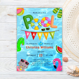 Pool Party Water Summer Birthday Invitation