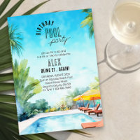Pool Party Watercolor Any Age Adult Birthday