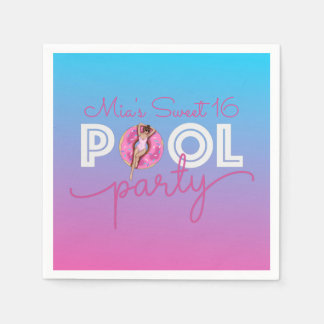 Pool Party Watercolor Ombre Doughnut Float Party Napkin