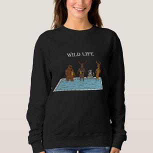 Pool Party Wildlife Bear Moose Deer Racoon Wild L Sweatshirt