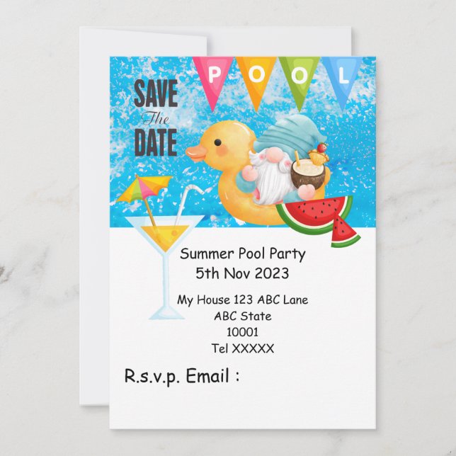 Pool Party with Drink in the pool  Invitation (Front)