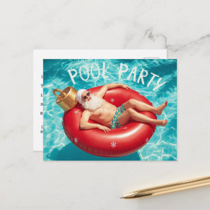Pool Party with Santa Claus for Christmas  Postcard