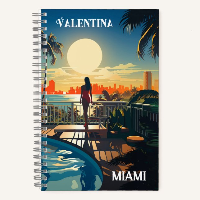 Pool patio at sunrise overlooking Miami Beach Notebook (Front)
