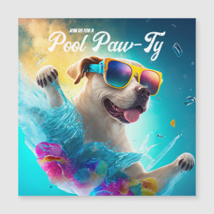 Pool Paw-Ty Invitation, Custom Pool Puppy Party  Magnetic Invitation