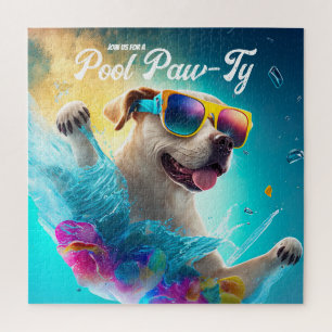 Pool Paw-Ty Invitation, Pool Puppy Birthday Party Jigsaw Puzzle