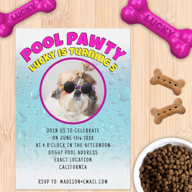Pool pawty puppy dog custom photo birthday party invitation (Creator Uploaded)
