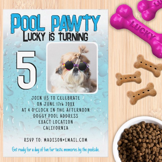 Pool pawty puppy dog custom photo birthday party invitation (Creator Uploaded)